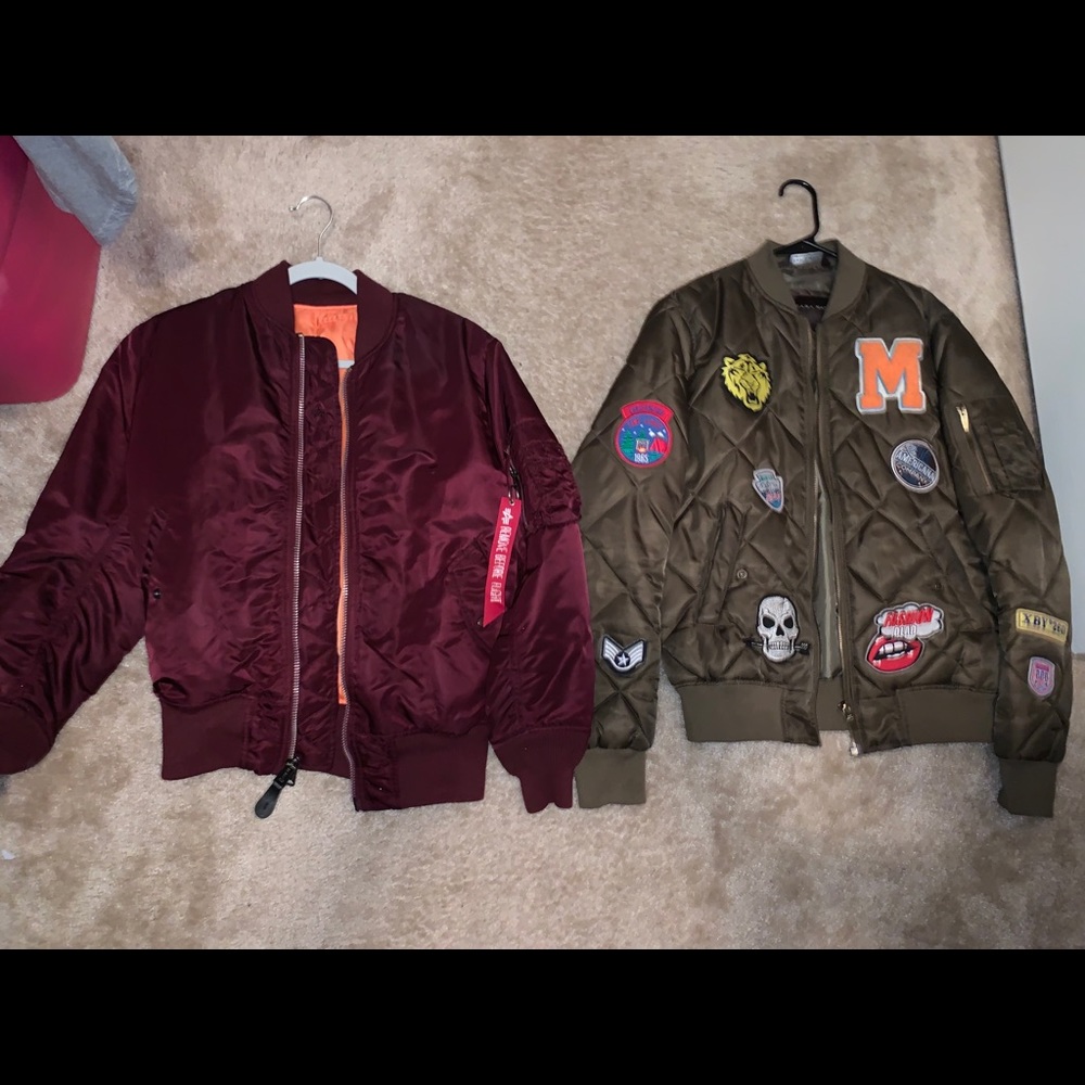 Alpha Industries bomber and Zara bomber jacket